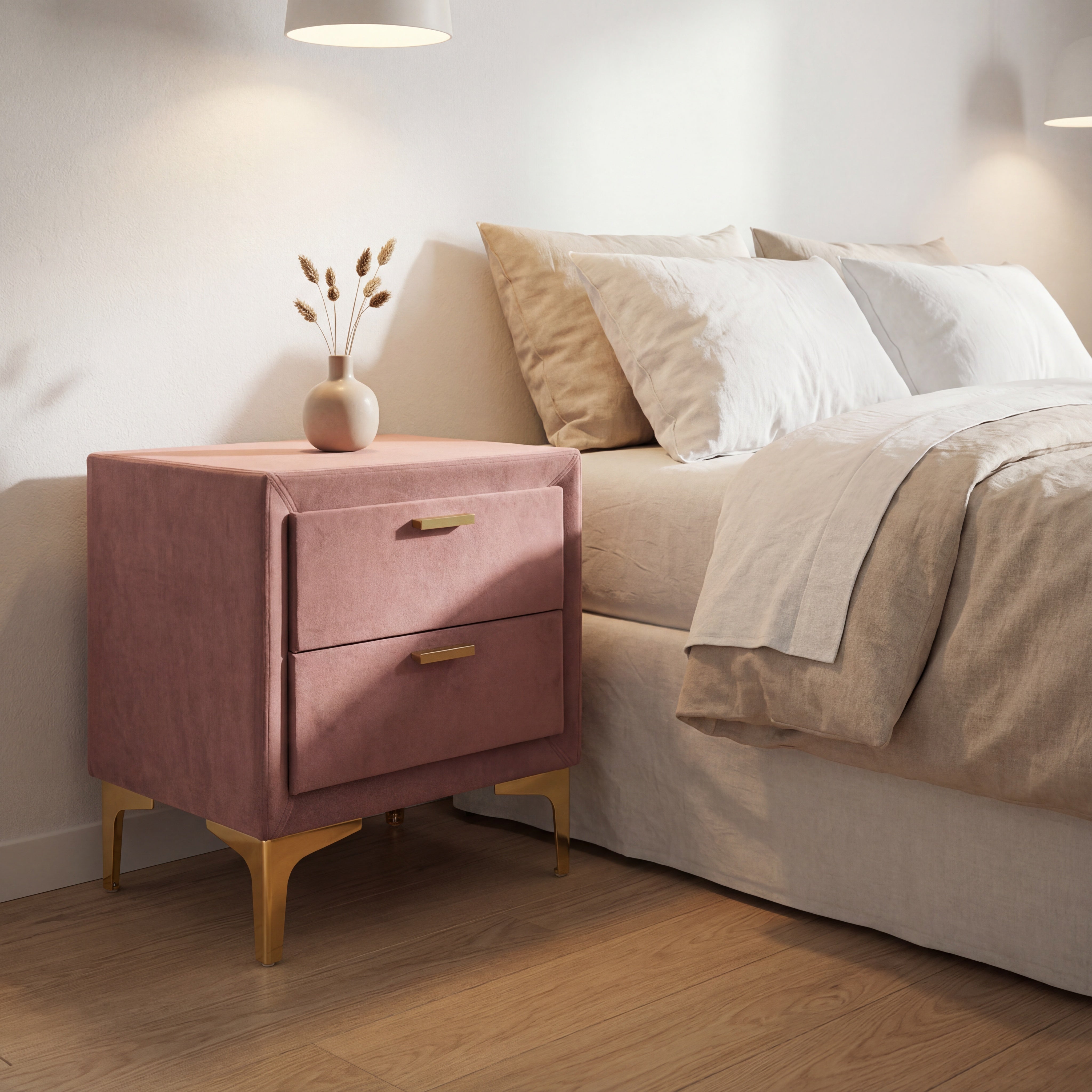 Noptiera MONAKO catifea roz antic/auriu, 53x36x56