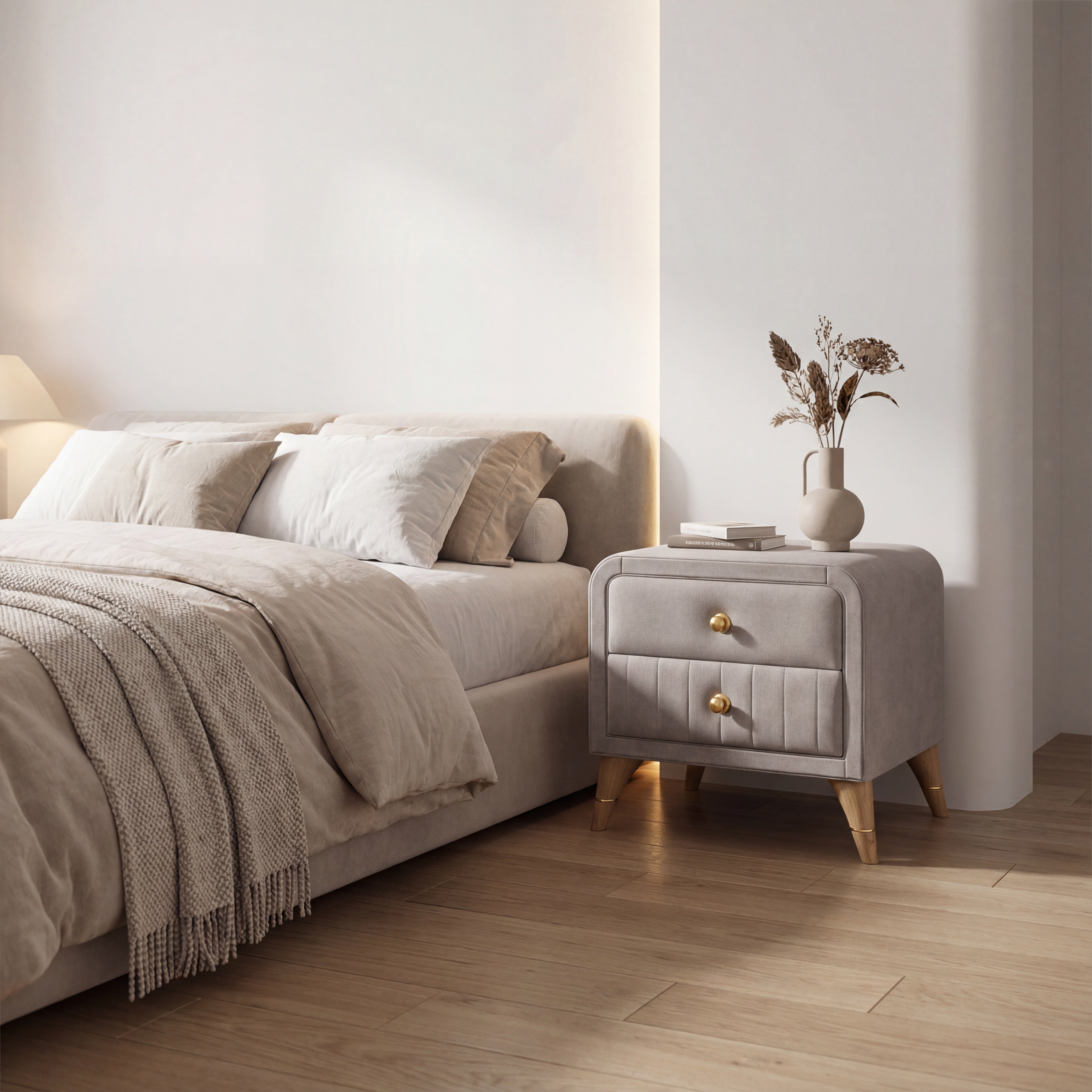 Noptiera HARMONY, stofa catifelata grej - Wooly 70, 58x45x58 cm