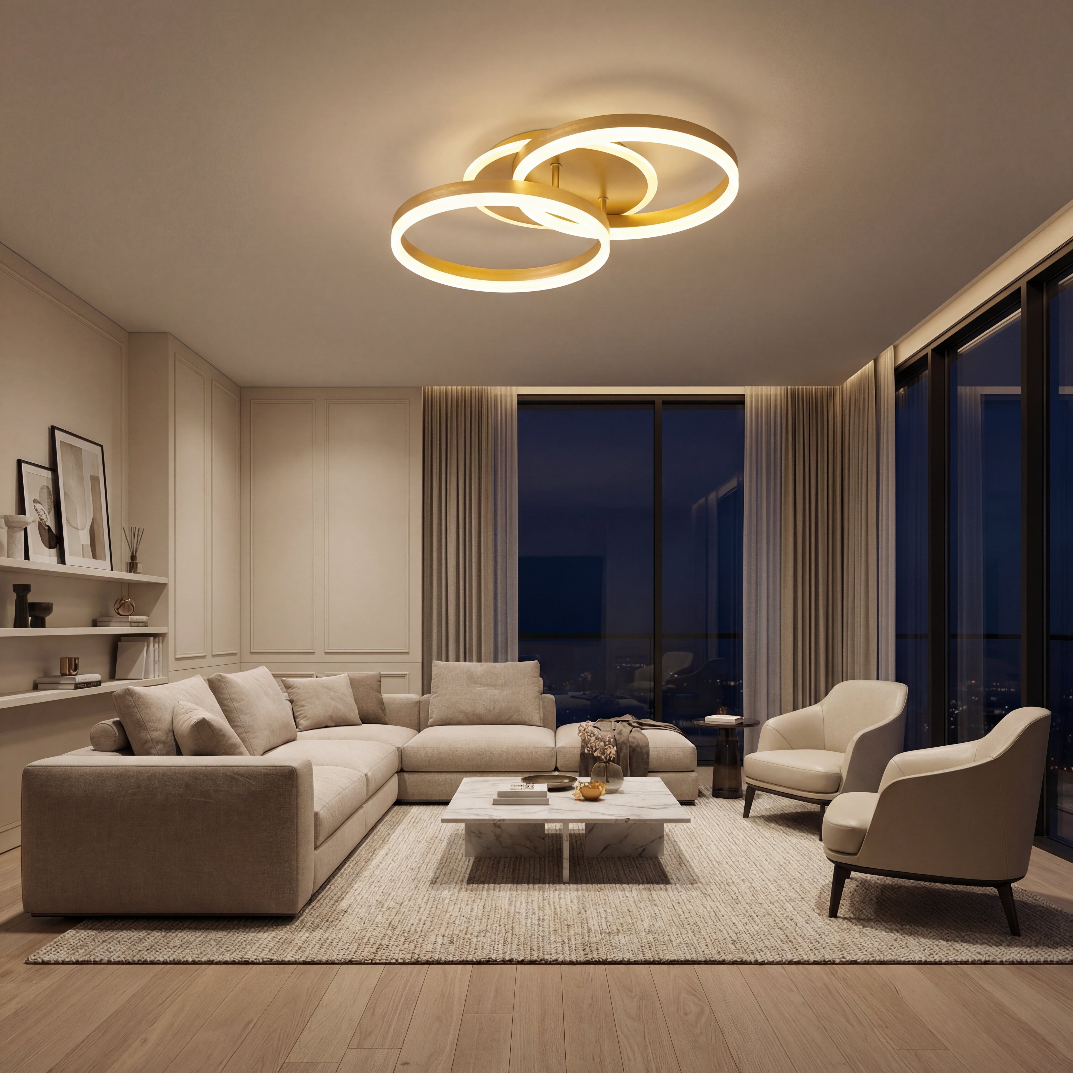 Lustra Led Auriu Dione 64w/3800lm cu Telecomanda 300+300mm