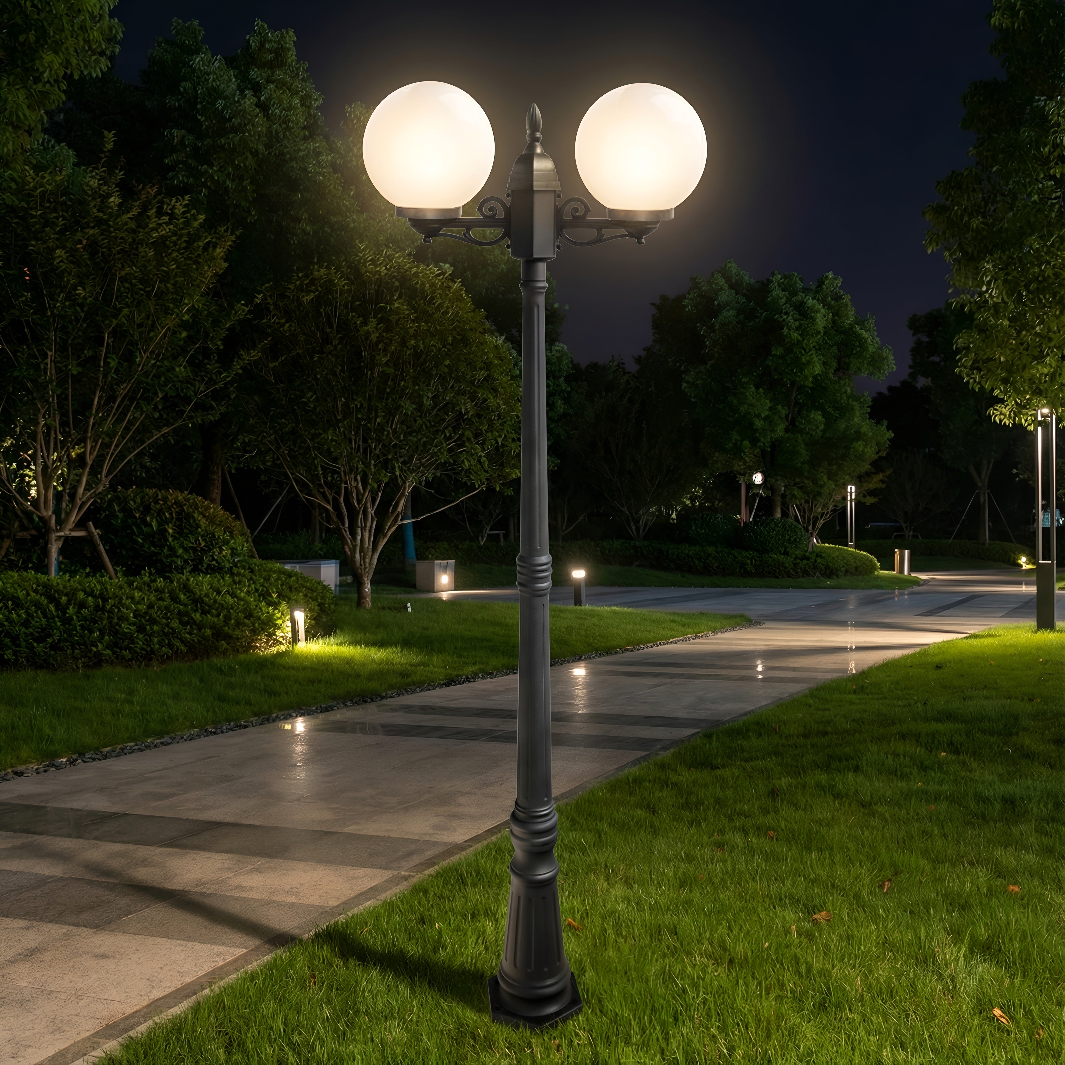 STALP ILUMINAT EXTERIOR GLOB NEGRU CU 2 BRATE 230V/40W/2*E27/IP44