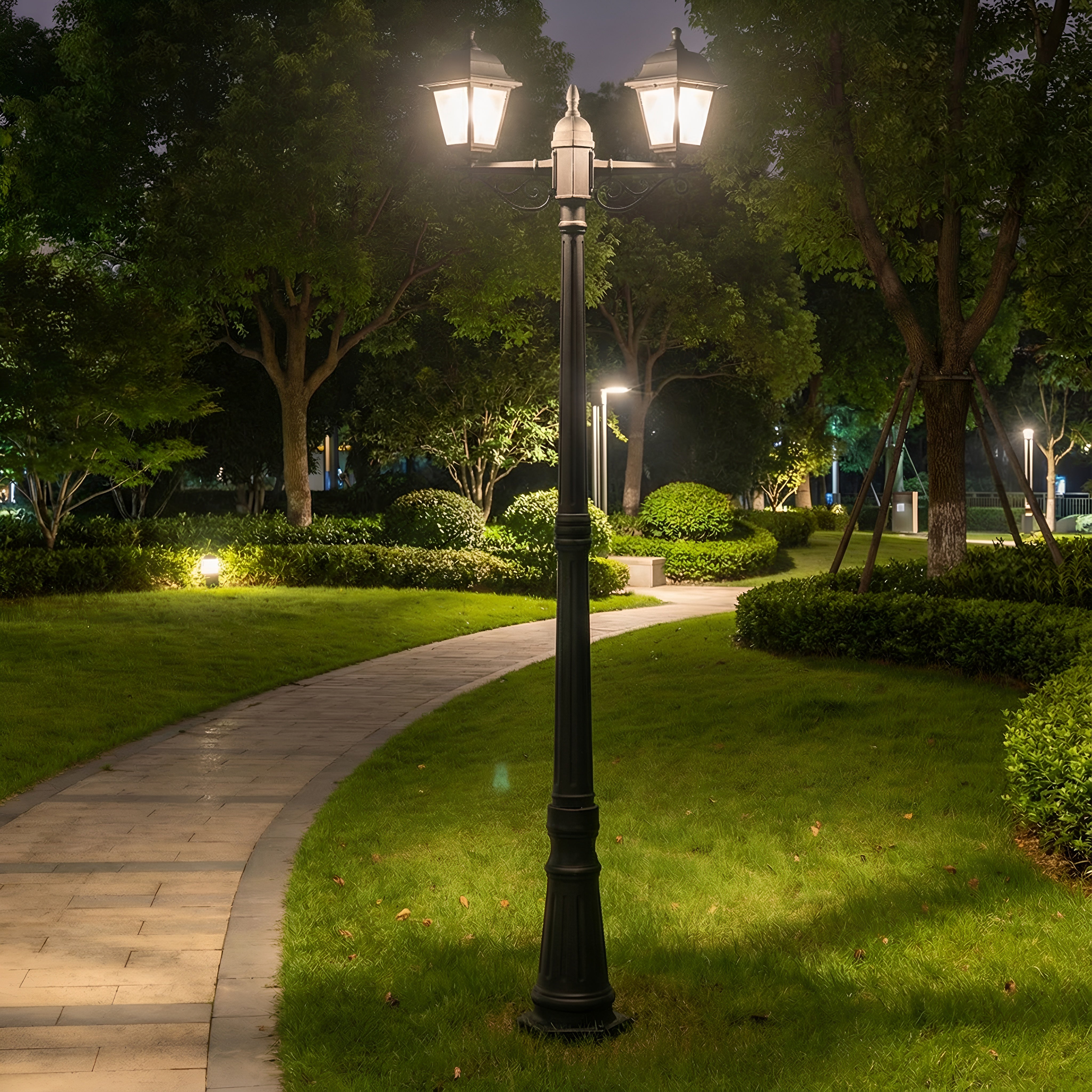 STALP ILUMINAT EXTERIOR CU 2 BRATE NEGRU 230V/40W/2*E27/IP44